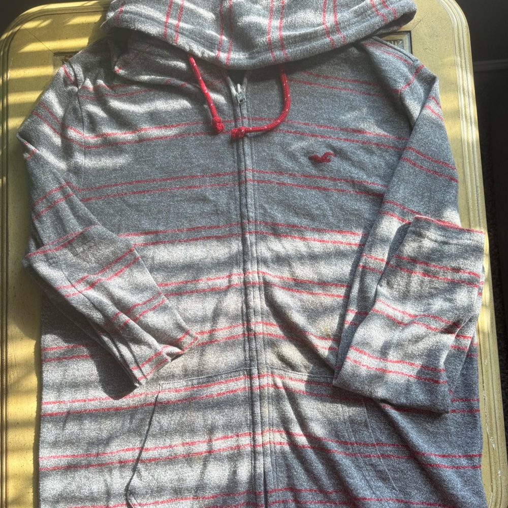 Hollister Gray and Red Knit zip hoodie
